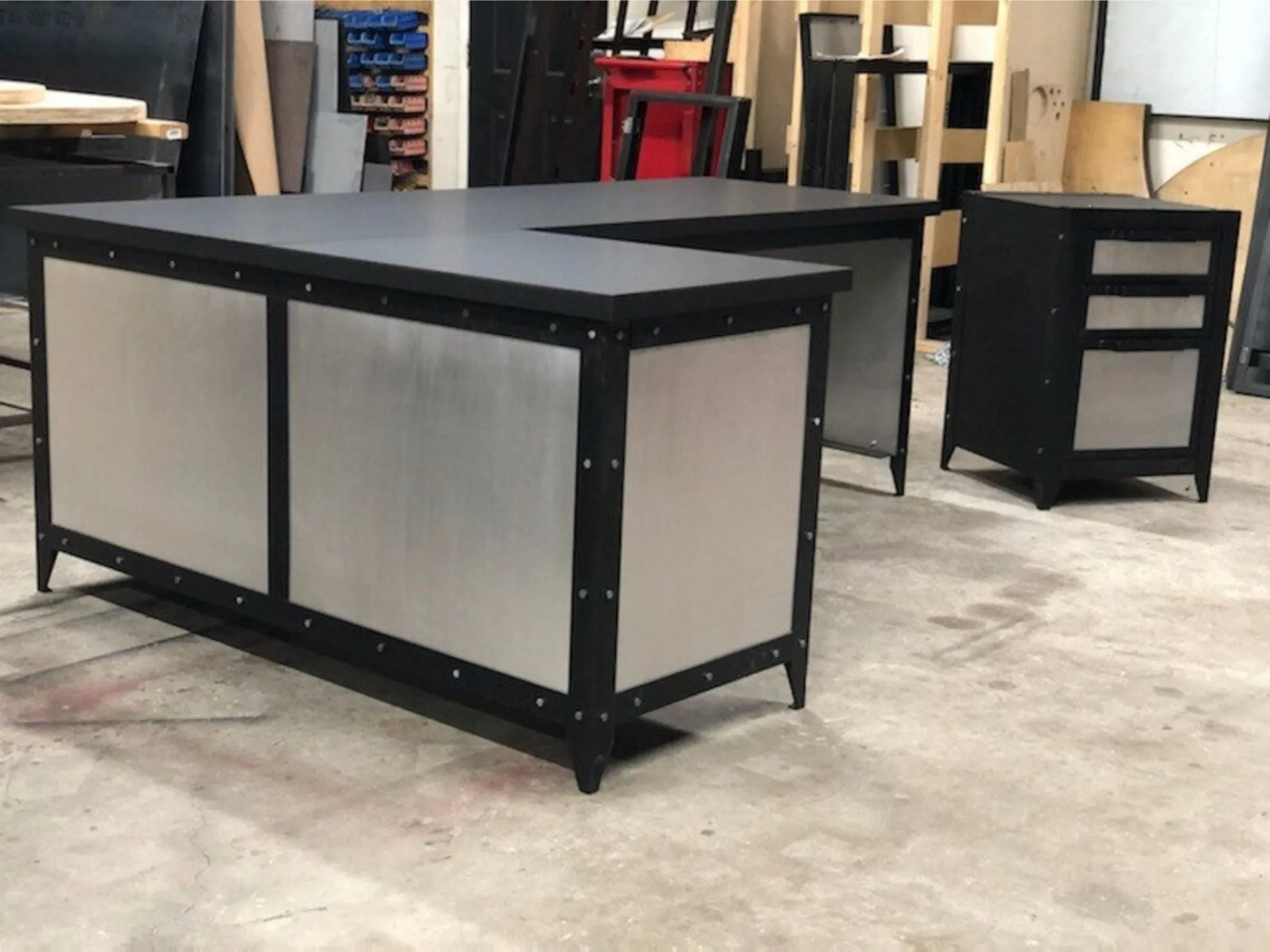 #066M - Modern Industrial Office Desk & File Cabinet