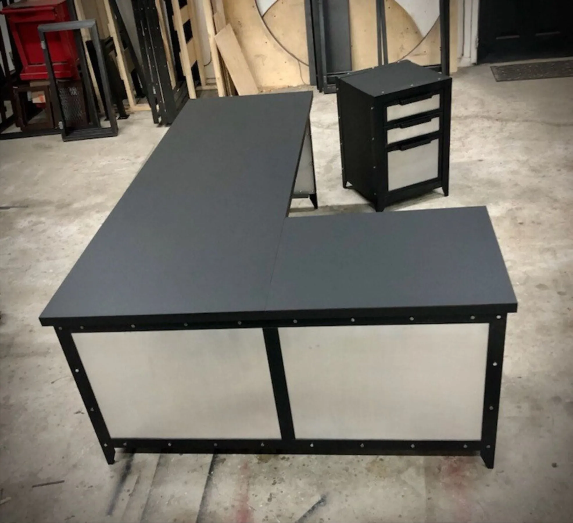 #066M - Modern Industrial Office Desk & File Cabinet