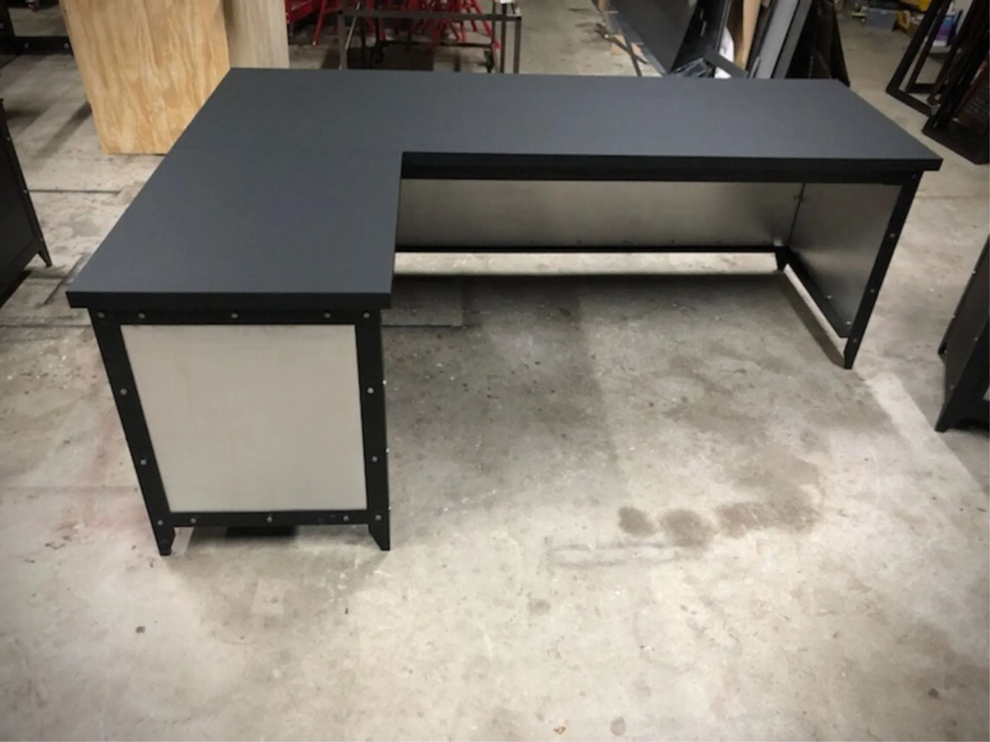 #066M - Modern Industrial Office Desk & File Cabinet