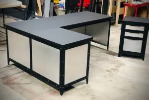 #066M - Modern Industrial Office Desk & File Cabinet
