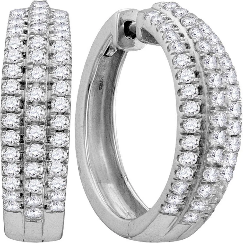 10K White Gold Round Diamond Hoop Fashion Earrings 1.00 Cttw