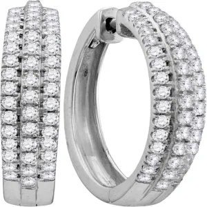 10K White Gold Round Diamond Hoop Fashion Earrings 1.00 Cttw
