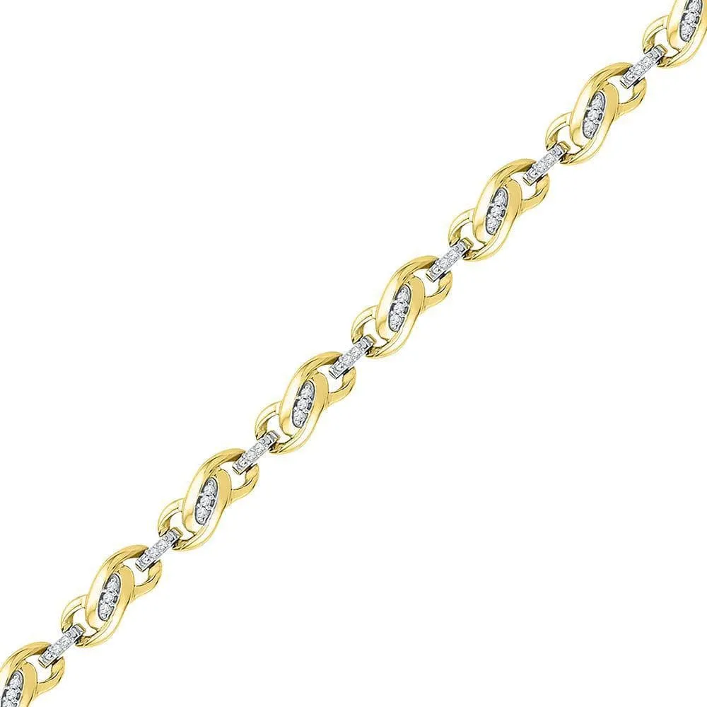 10K Yellow Gold Womens Round Diamond Fashion Link Bracelet 1/4 Cttw