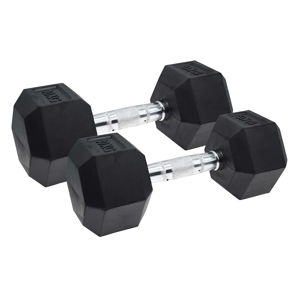 10kg Cougar Thor Hex Dumbbells - Rubber Coated (Pair)