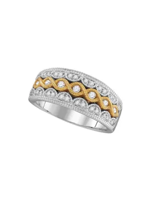 10kt Two-tone White Gold Womens Round Diamond Yellow Twist Fashion Band Ring 1/3 Cttw