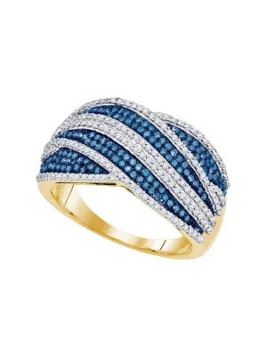 10kt Yellow Gold Womens Round Blue Color Enhanced Diamond Fashion Ring 3/4 Cttw
