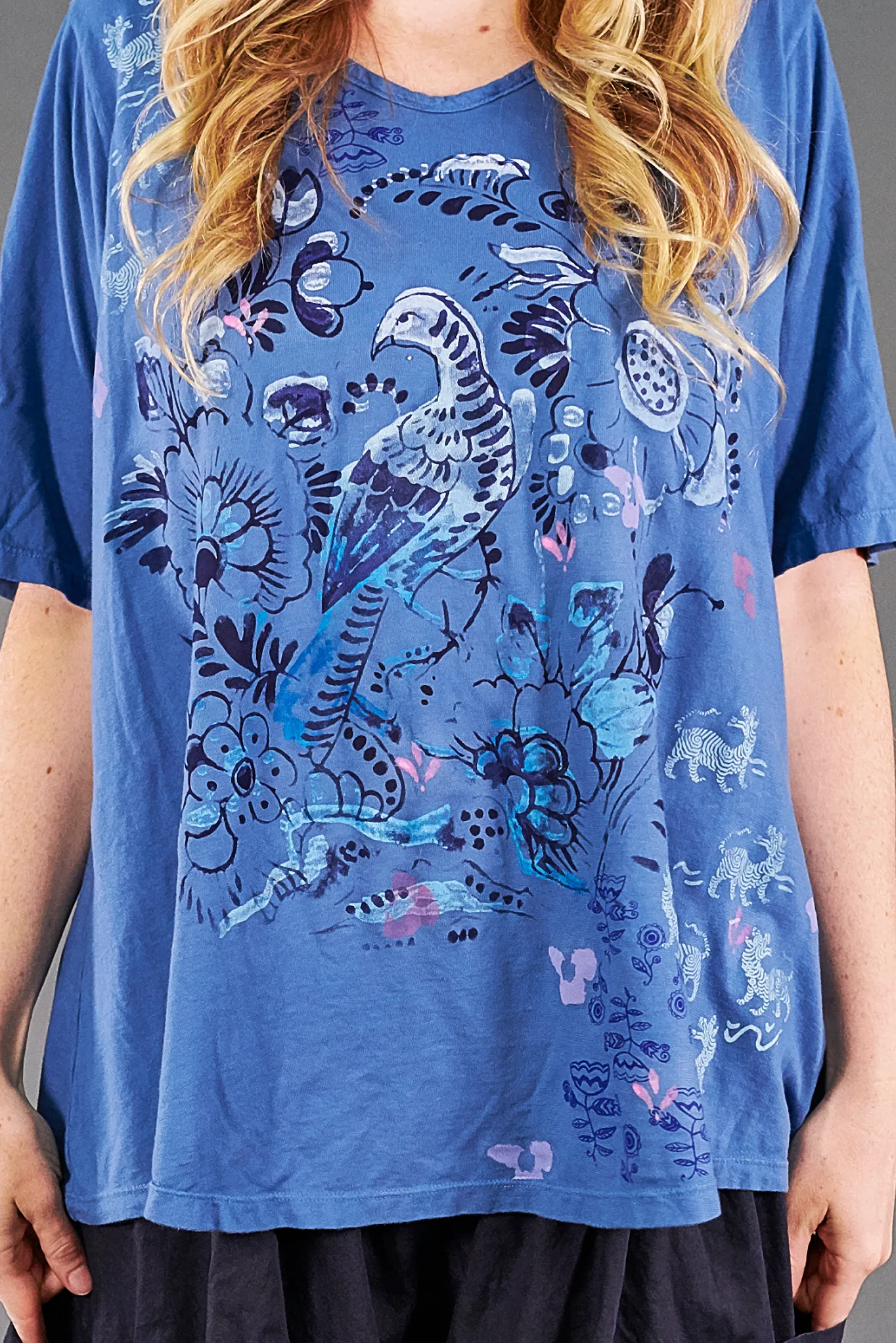 1211 Simple A-line Tee Delft-Floral Avifauna