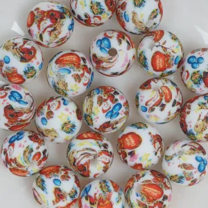 12mm Round Silicone Beads Silicone Colorful/Christmas/Snakeskin/Skull Pattern Beads 10pcs 103851
