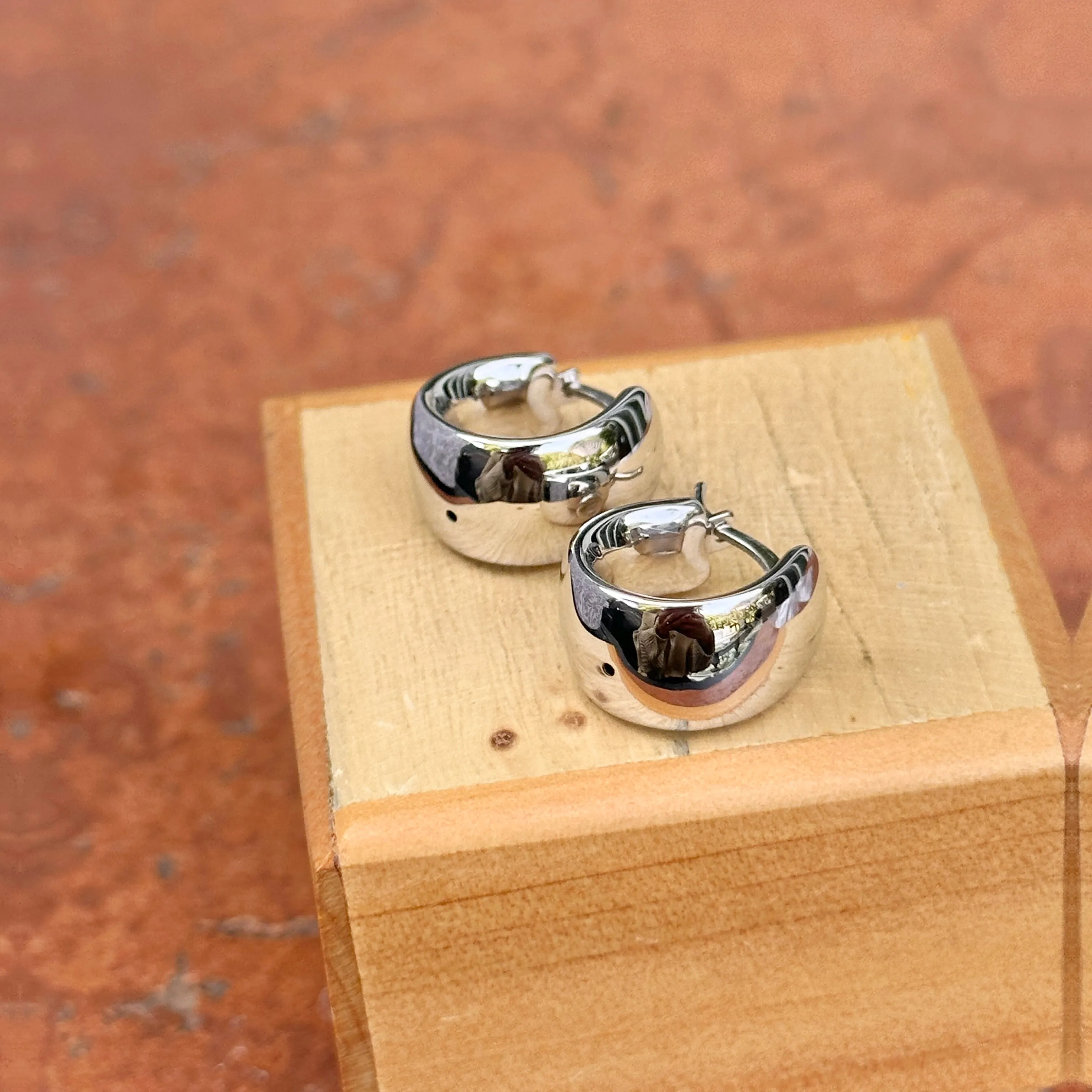 14KT White Gold 9.5mm Wide Huggie Hoop Earrings
