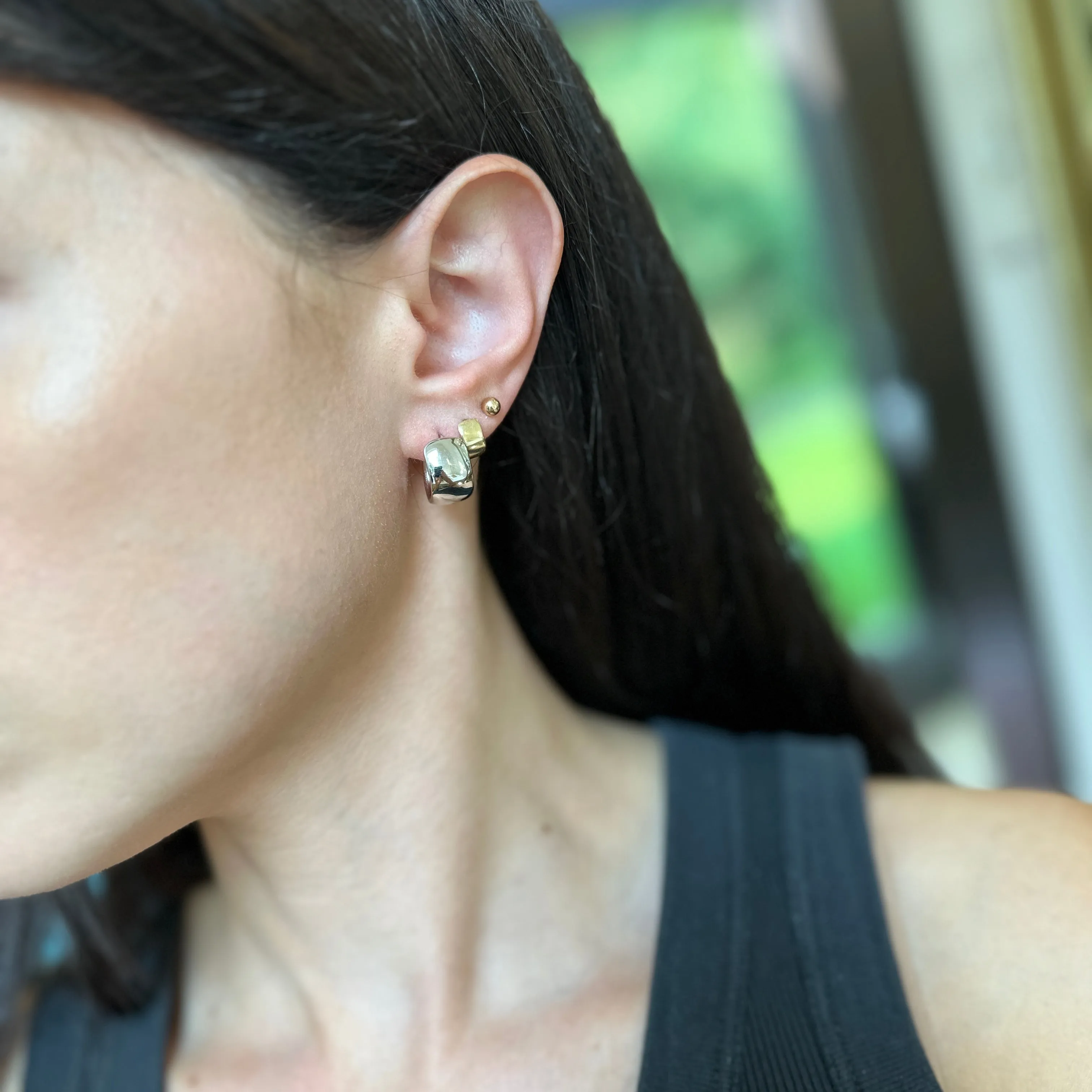 14KT White Gold 9.5mm Wide Huggie Hoop Earrings