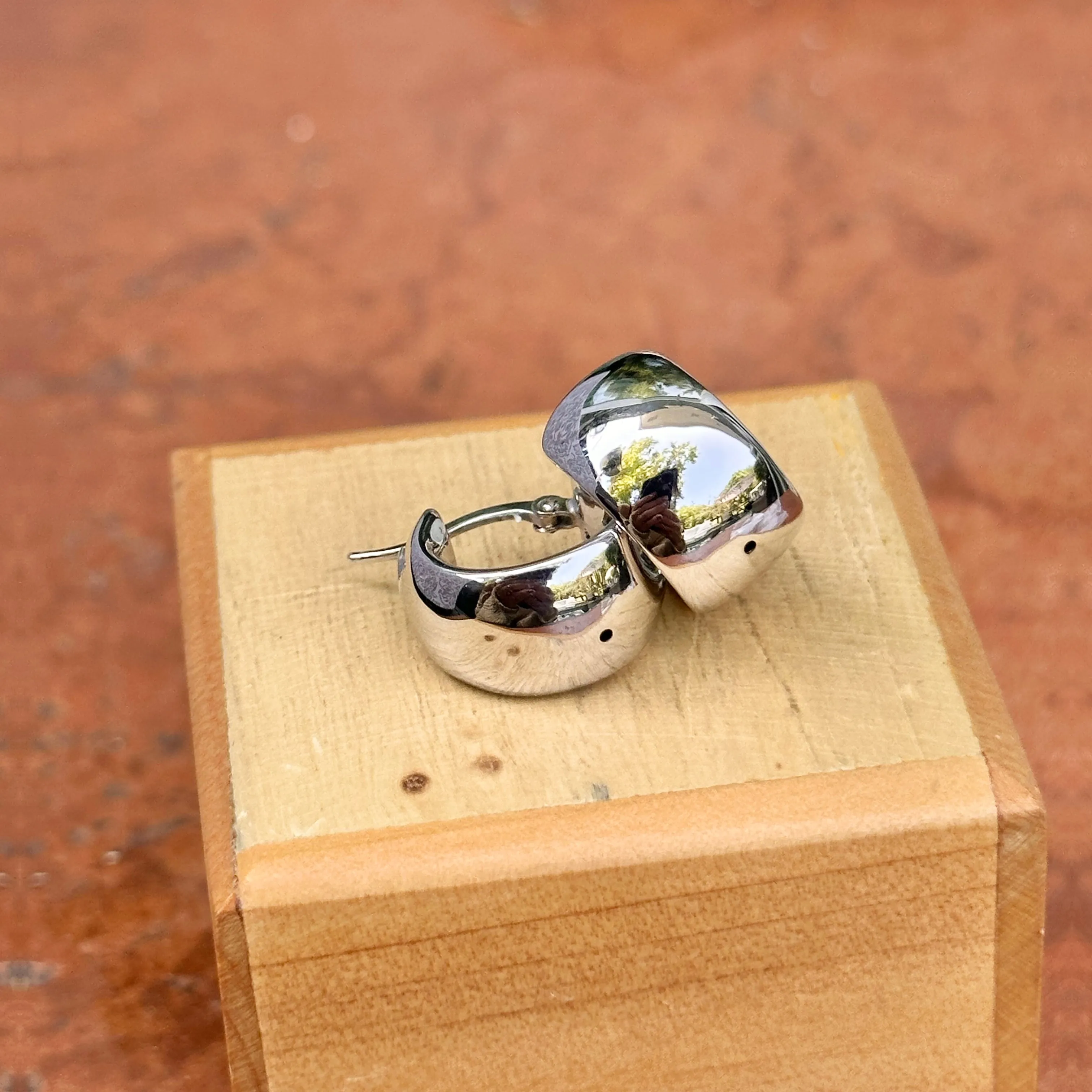 14KT White Gold 9.5mm Wide Huggie Hoop Earrings