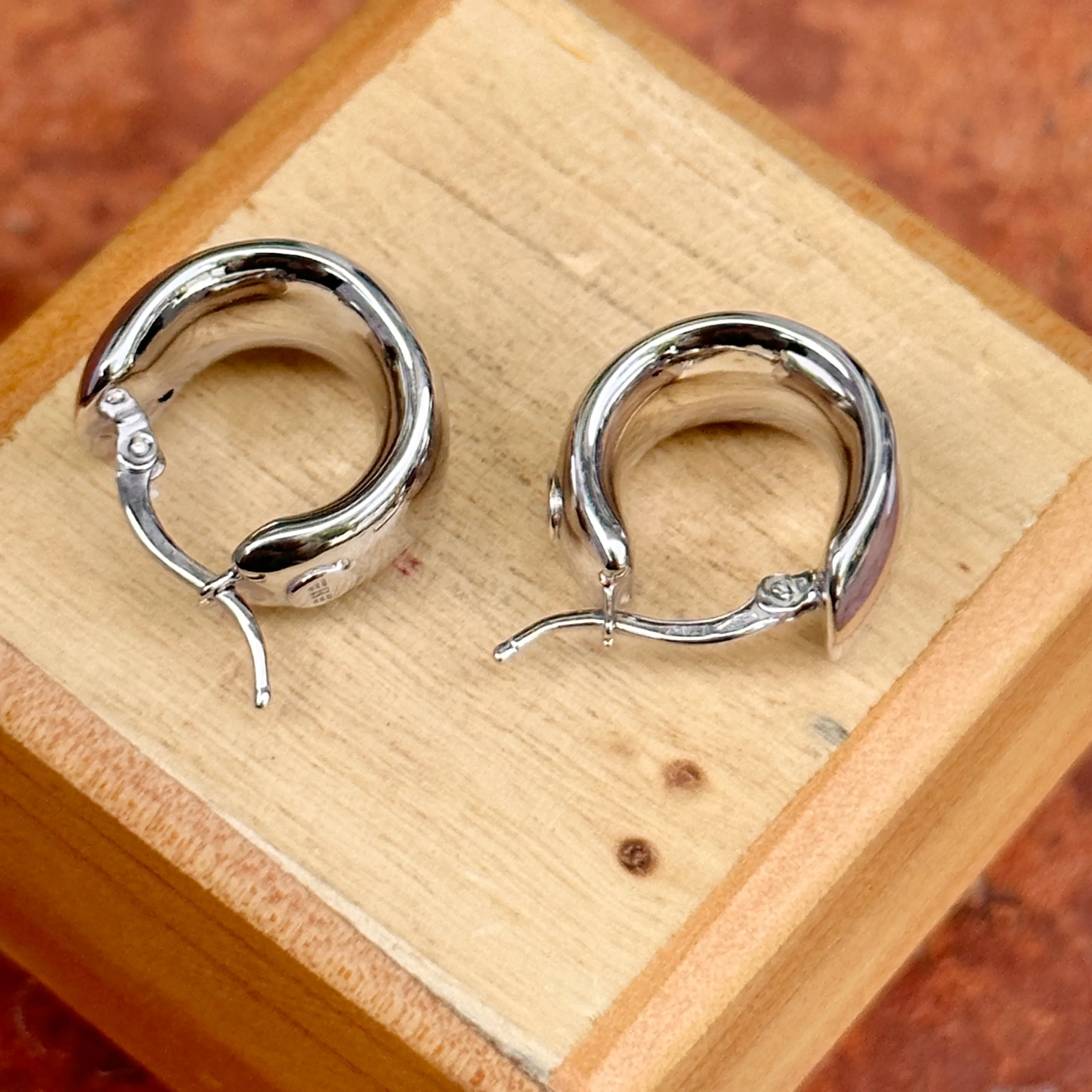 14KT White Gold 9.5mm Wide Huggie Hoop Earrings
