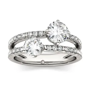 1.60 CTW DEW Round Moissanite Fashion Ring in 14K White Gold