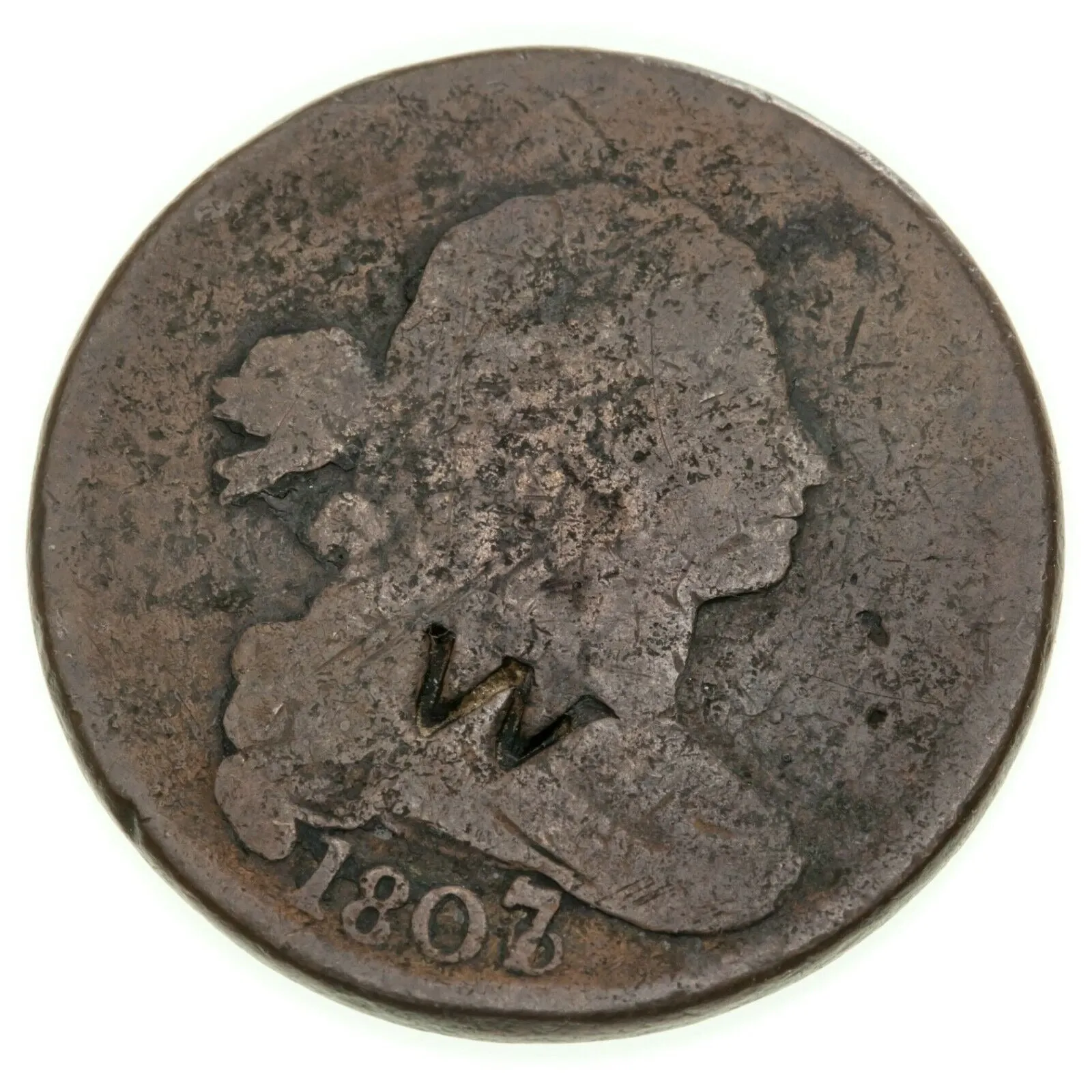 1807 1C Large 7/6 in About Good Condition with Counterstamp, Clean 4-Digit Date