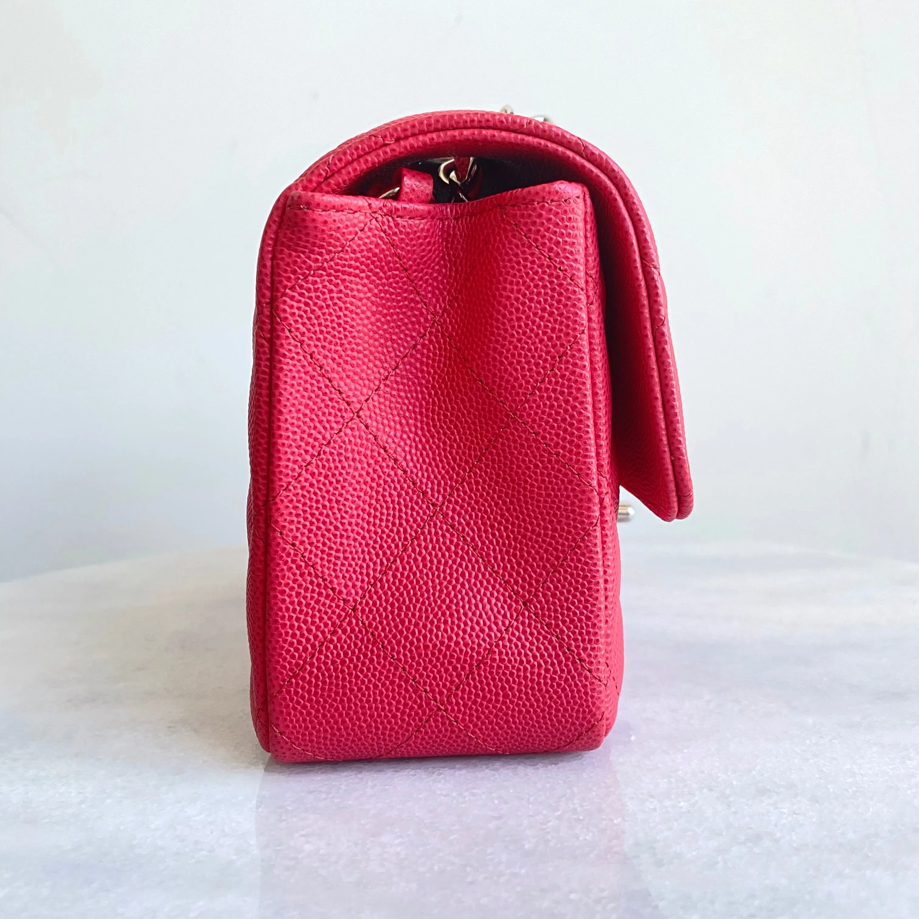 18C Light Red Caviar Mini Rectangular Flap Bag