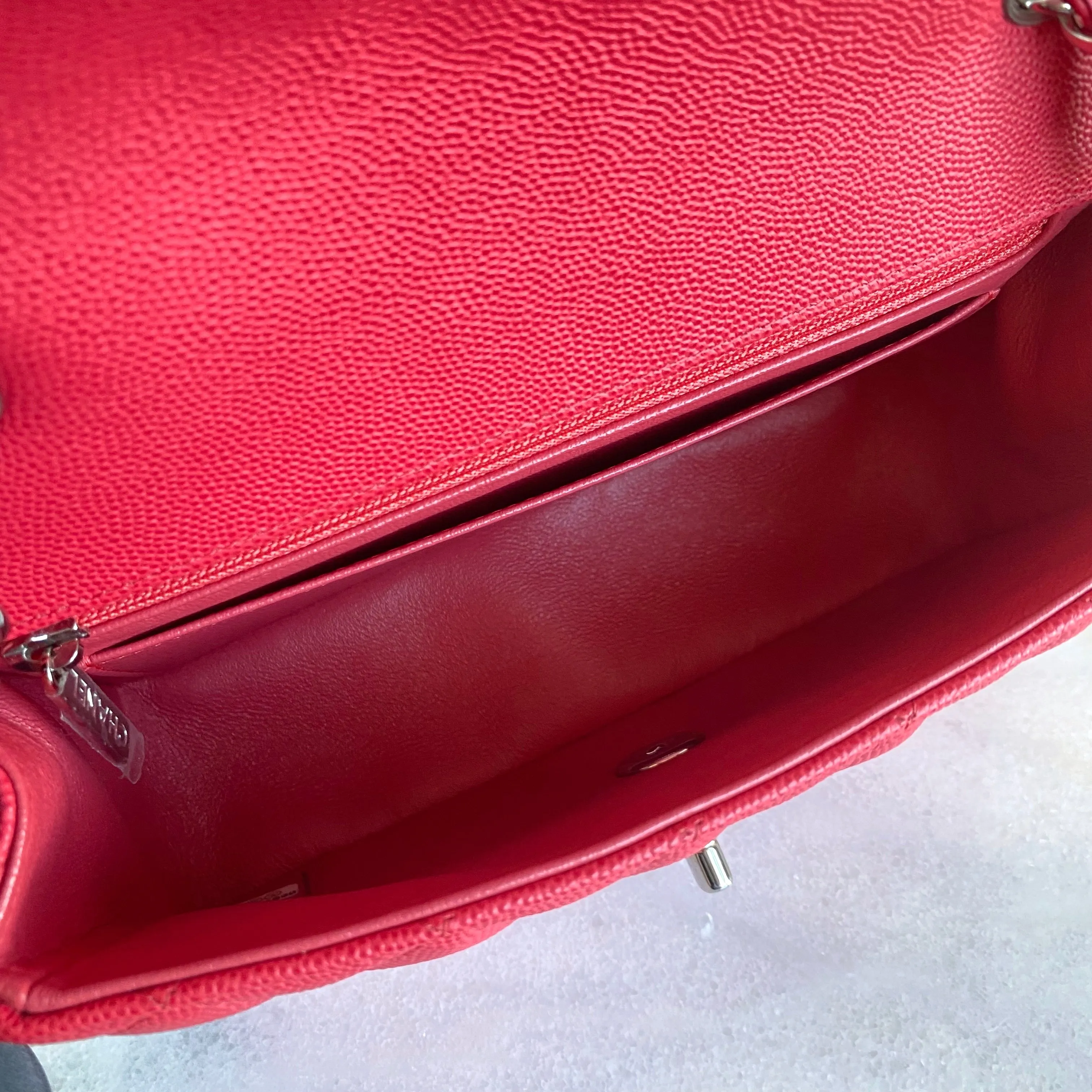 18C Light Red Caviar Mini Rectangular Flap Bag