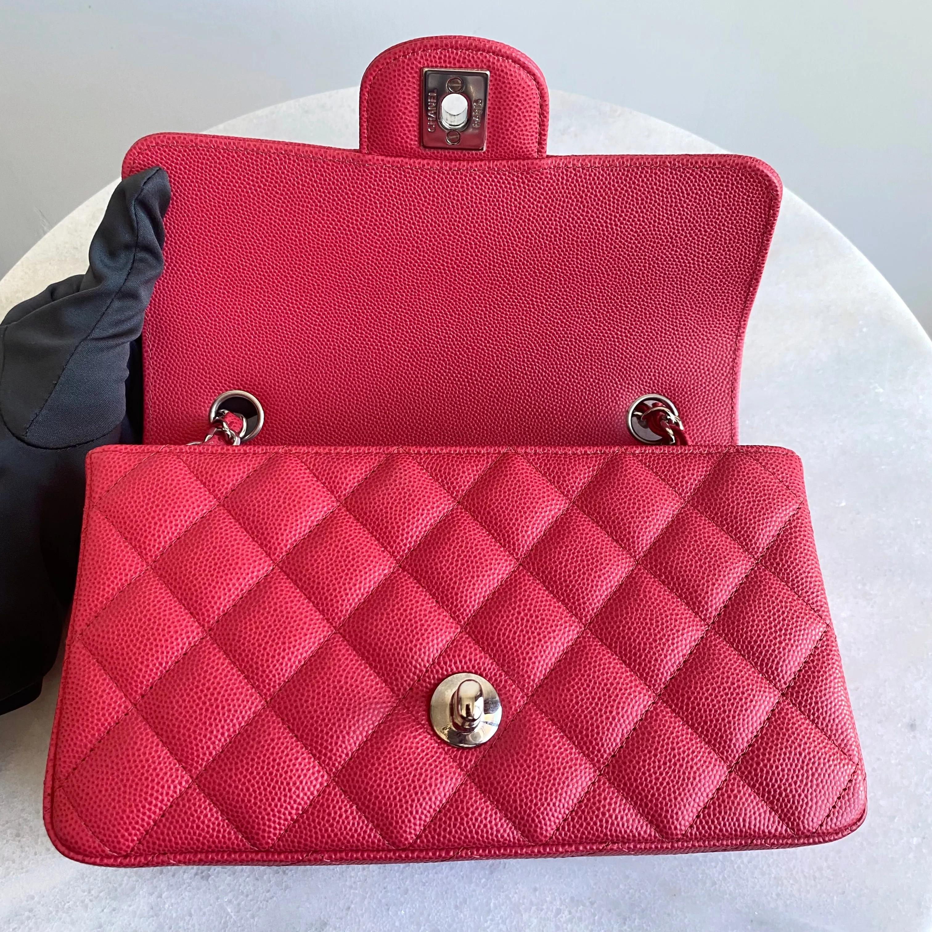 18C Light Red Caviar Mini Rectangular Flap Bag