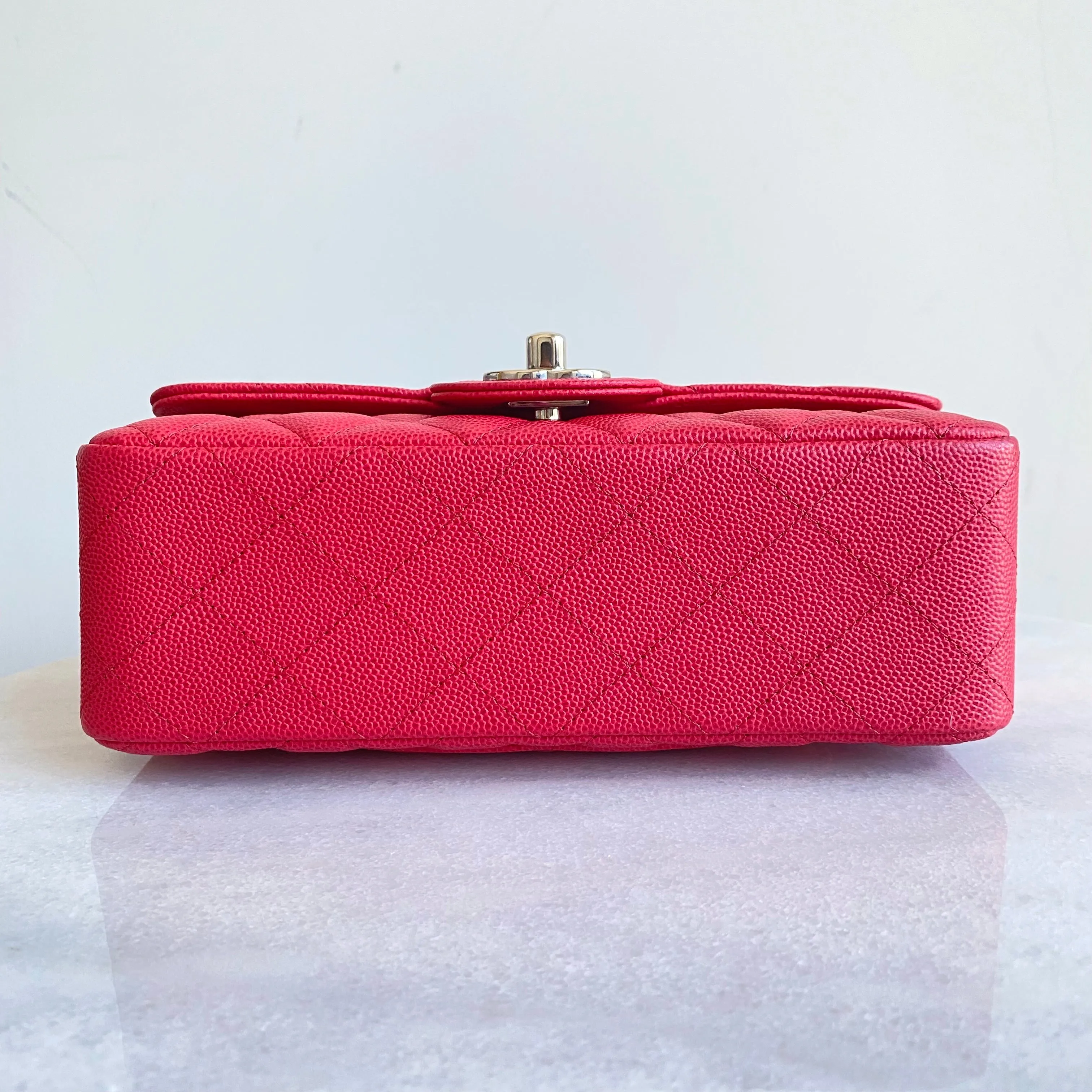 18C Light Red Caviar Mini Rectangular Flap Bag