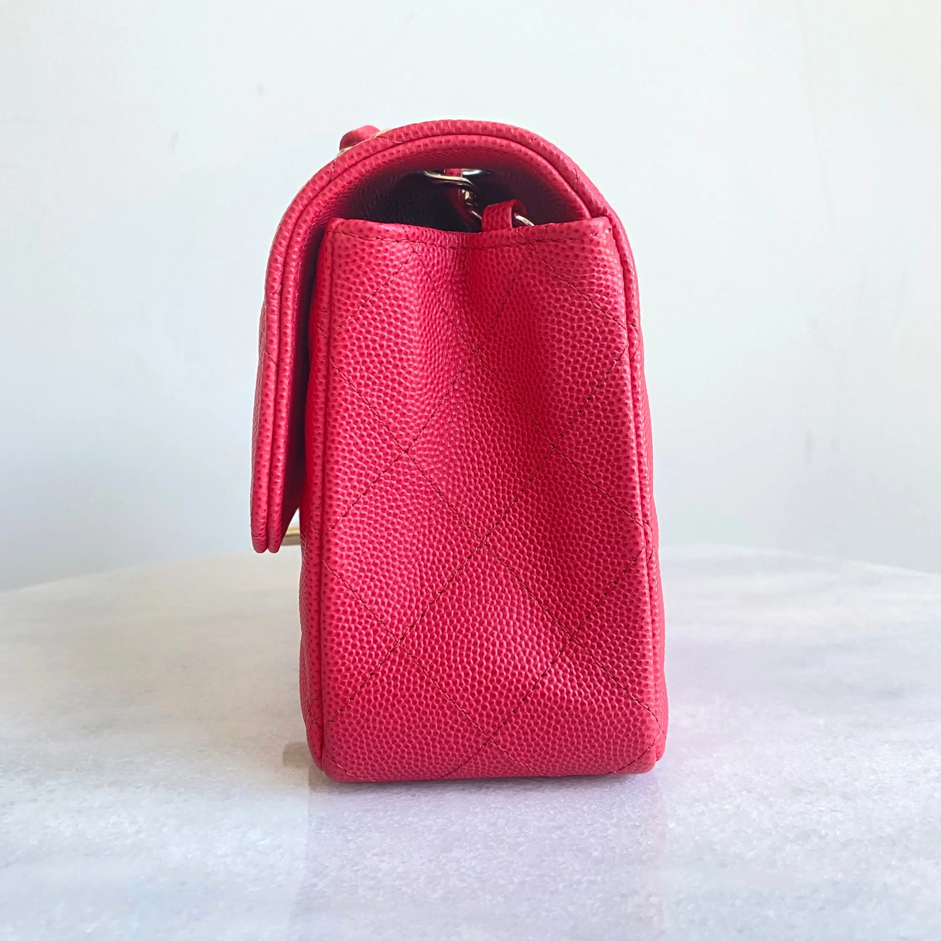 18C Light Red Caviar Mini Rectangular Flap Bag