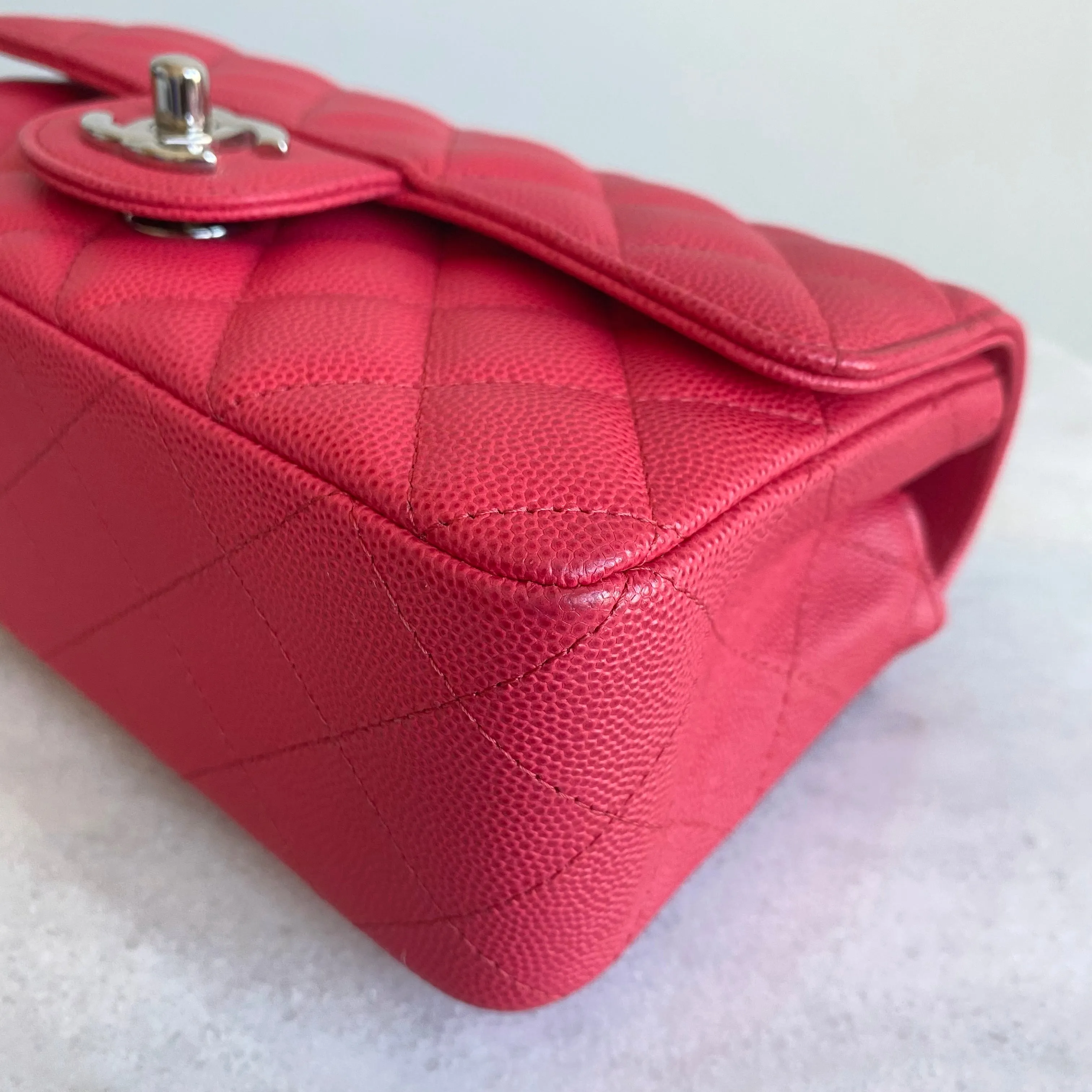 18C Light Red Caviar Mini Rectangular Flap Bag