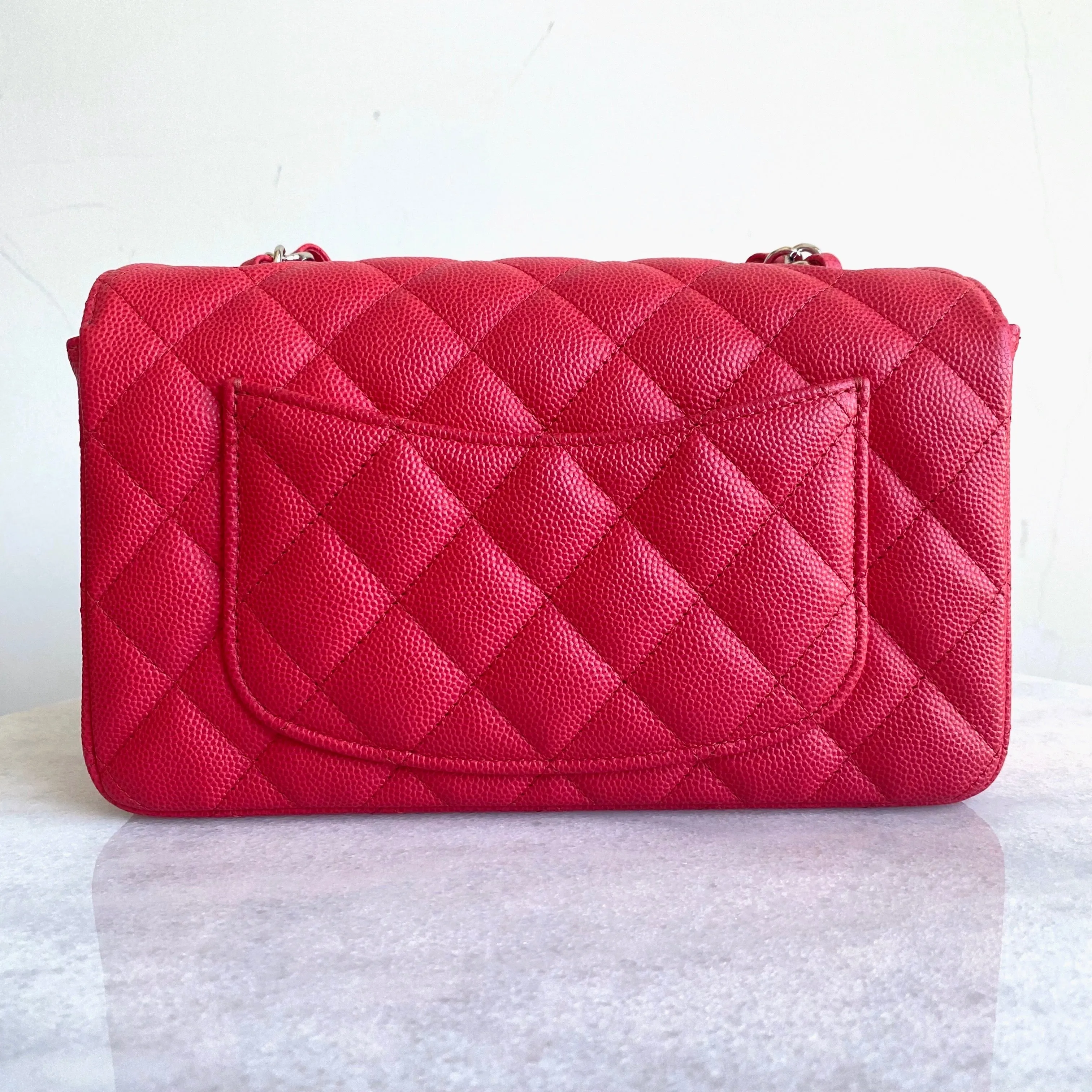 18C Light Red Caviar Mini Rectangular Flap Bag