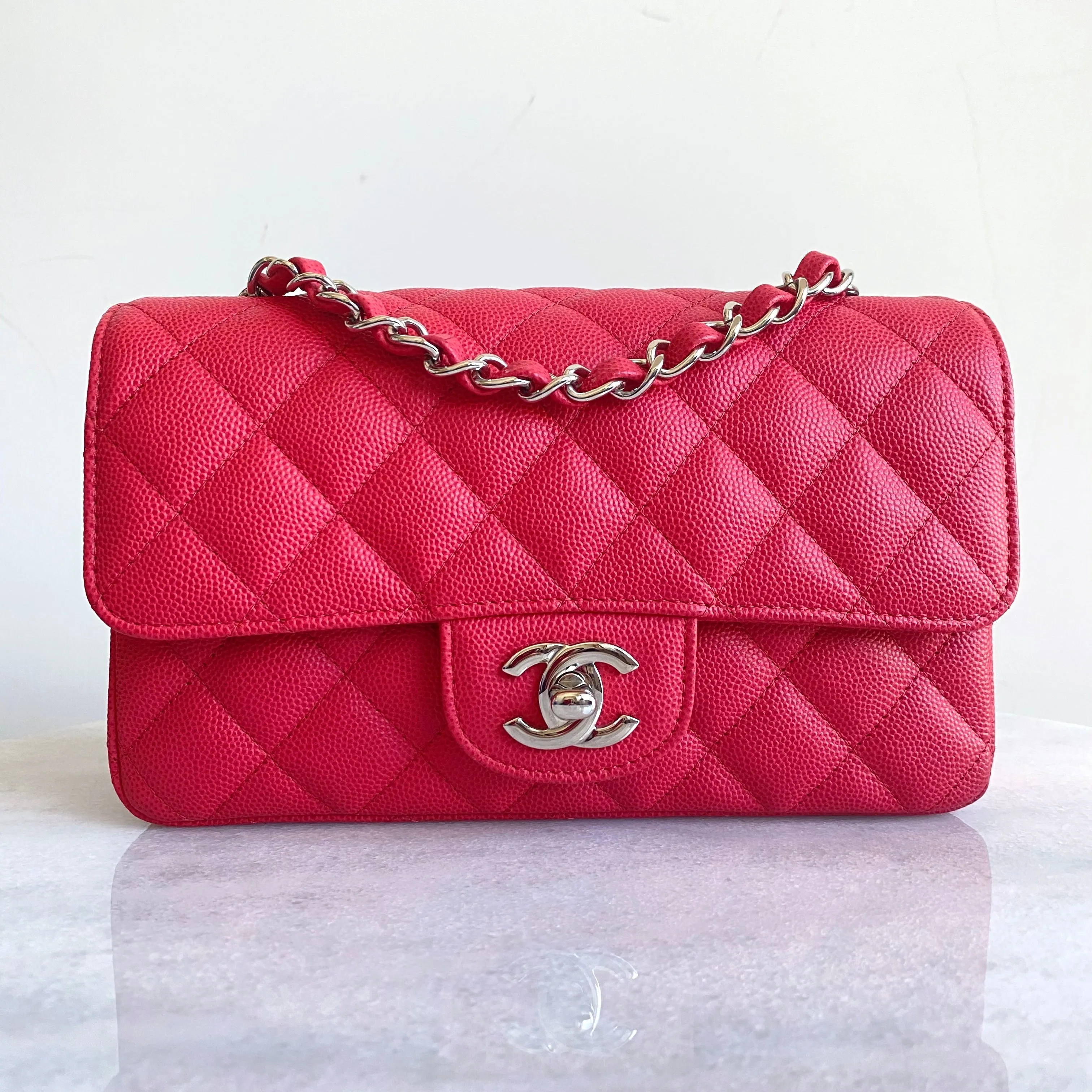 18C Light Red Caviar Mini Rectangular Flap Bag