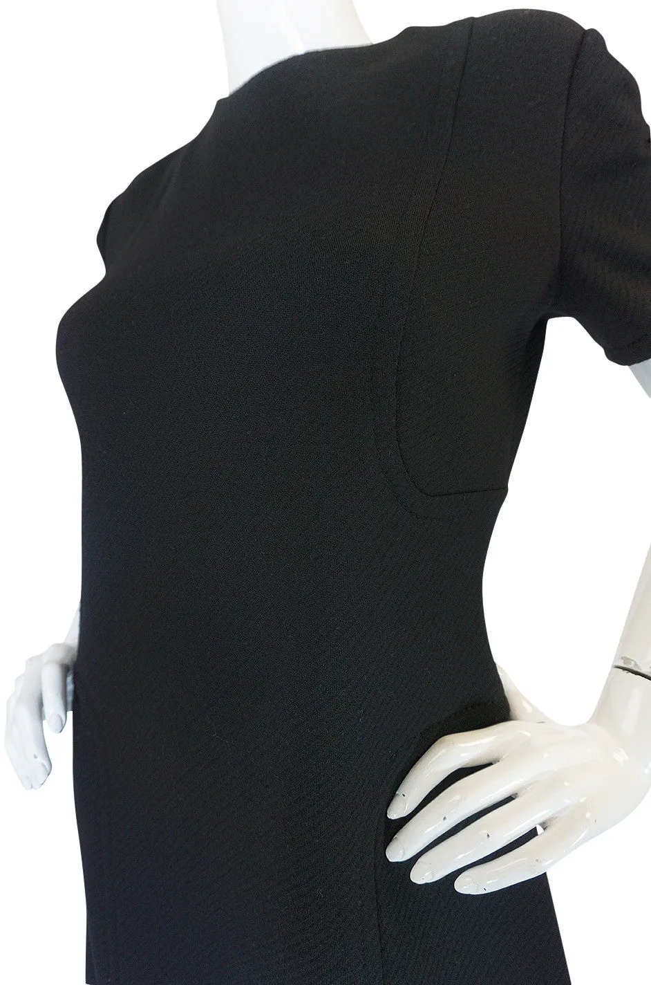 1960s Little Black Shift Dress with Curved Seams