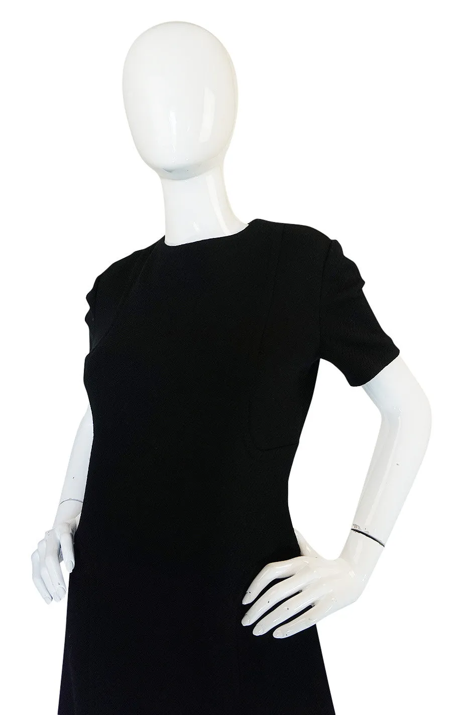 1960s Little Black Shift Dress with Curved Seams