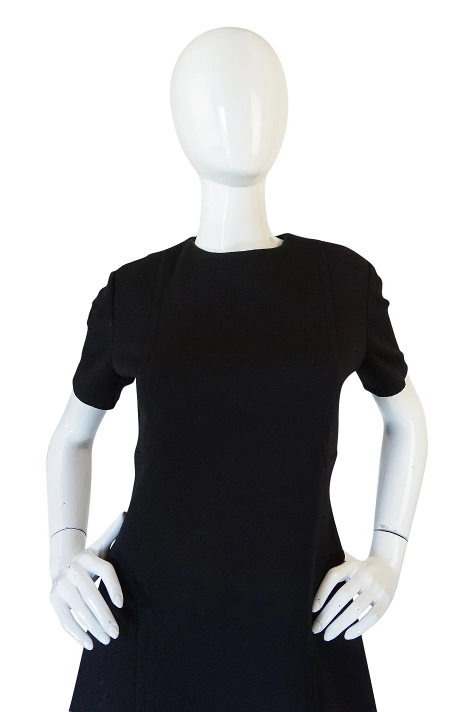 1960s Little Black Shift Dress with Curved Seams