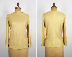 1980's Gold Glitter Long Sleeve Sparkle Top, Size L