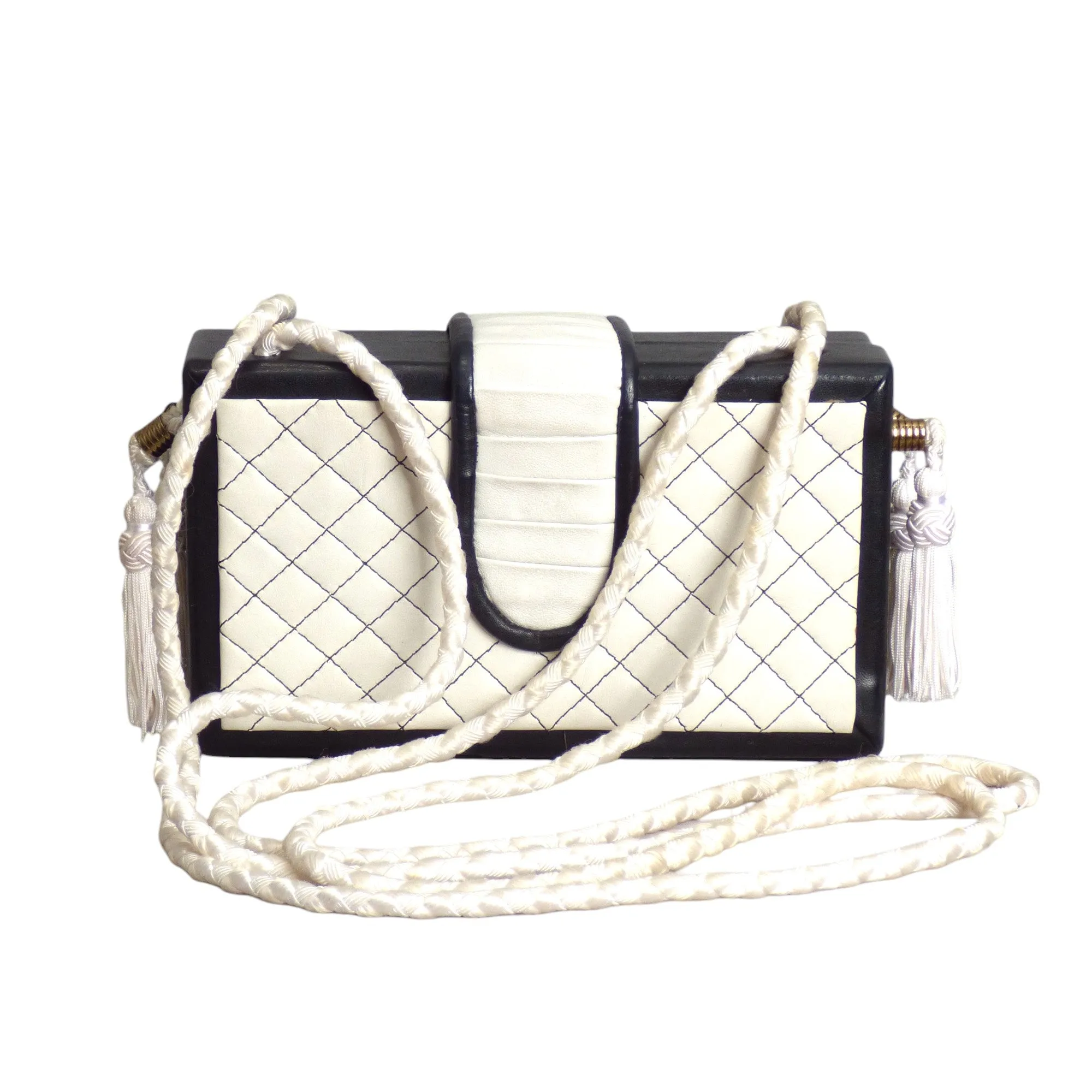 1990s Black & White Quilted Box Purse