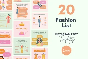 20 Fashion Lists Instagram Posts Fully Editable Canva Templates