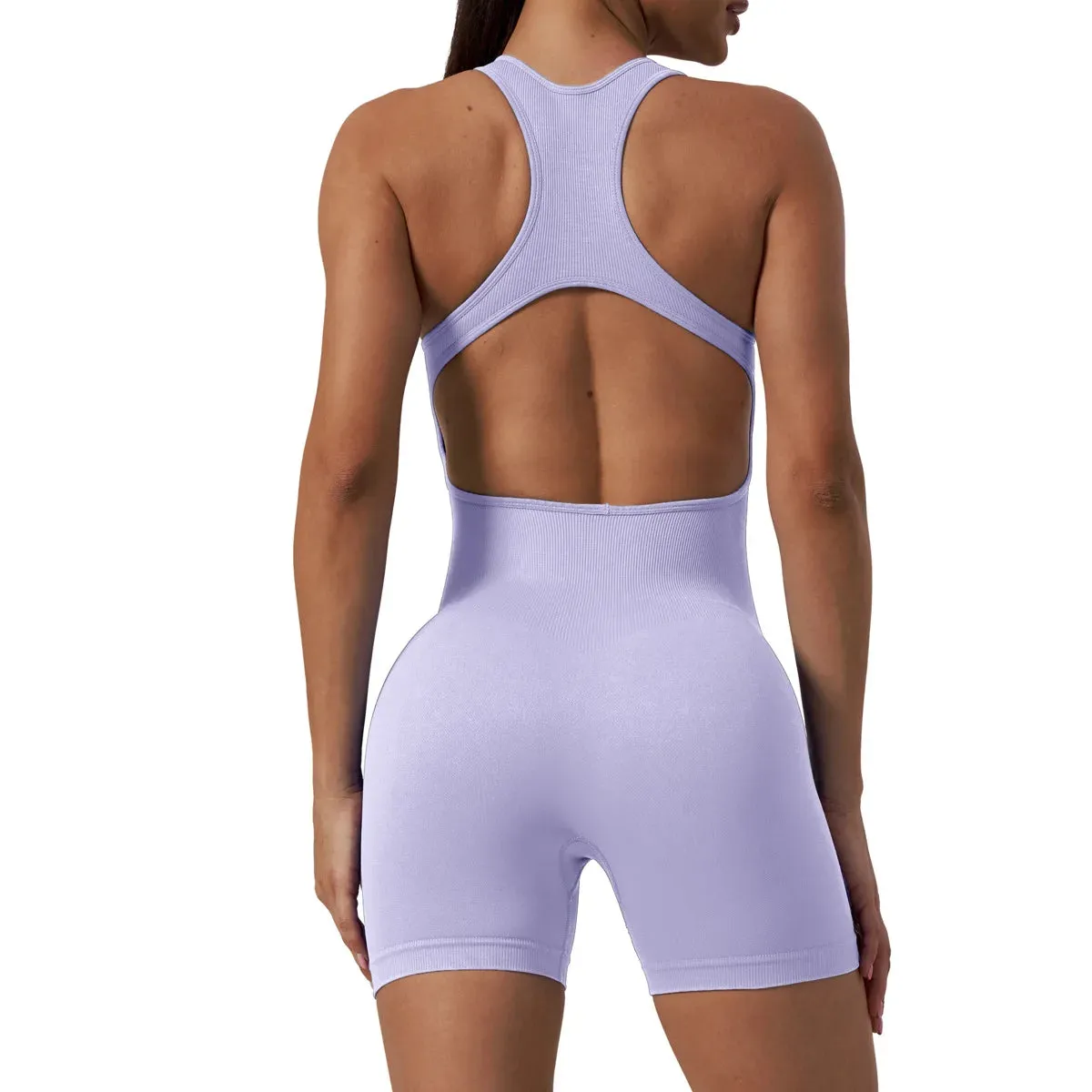 2023 New Yoga Jumpsuit Seamless Ribbed Sleeveless Shorts Sexy Cutout Backless Top Women Playsuit Gym Wear Summer Workout Clothes
