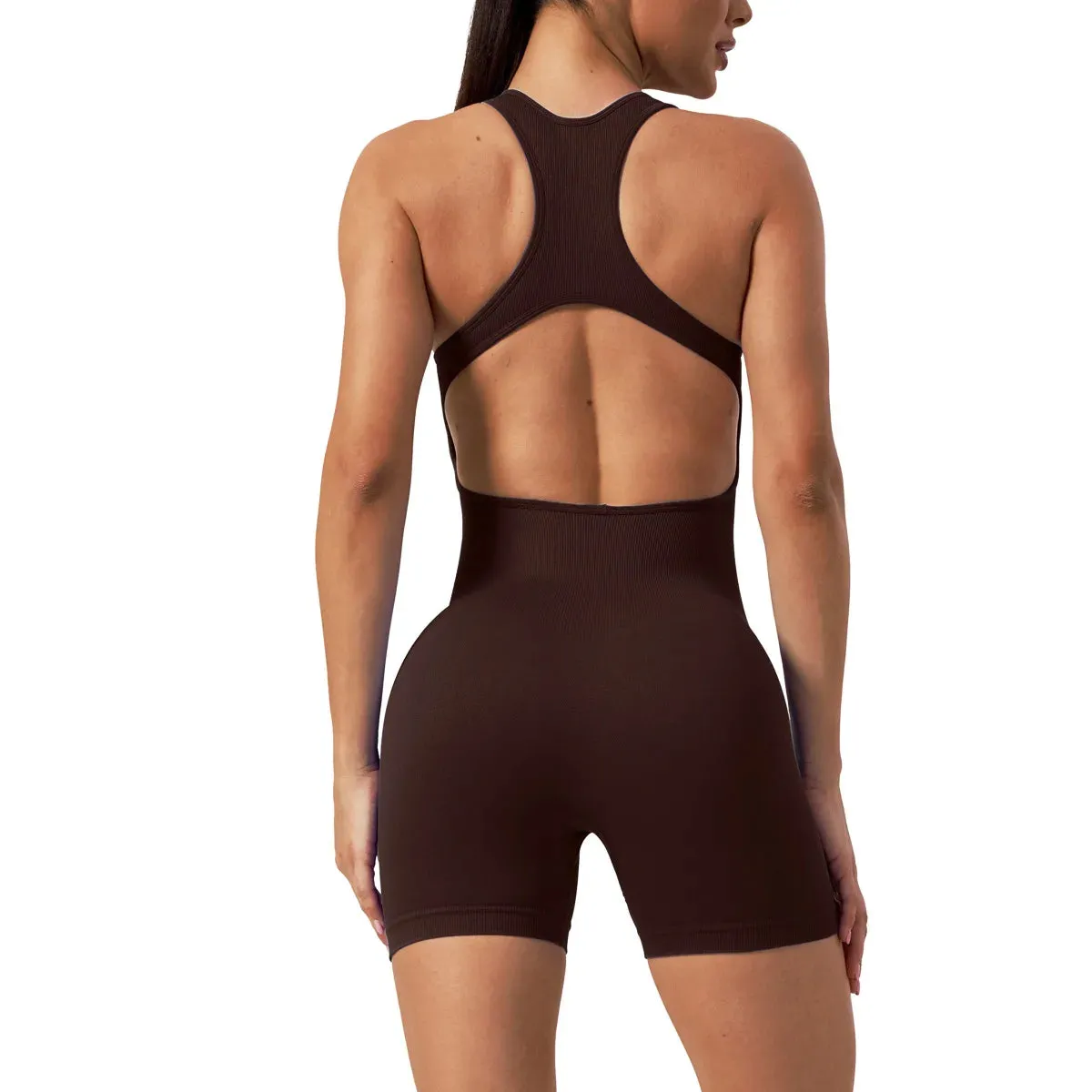 2023 New Yoga Jumpsuit Seamless Ribbed Sleeveless Shorts Sexy Cutout Backless Top Women Playsuit Gym Wear Summer Workout Clothes
