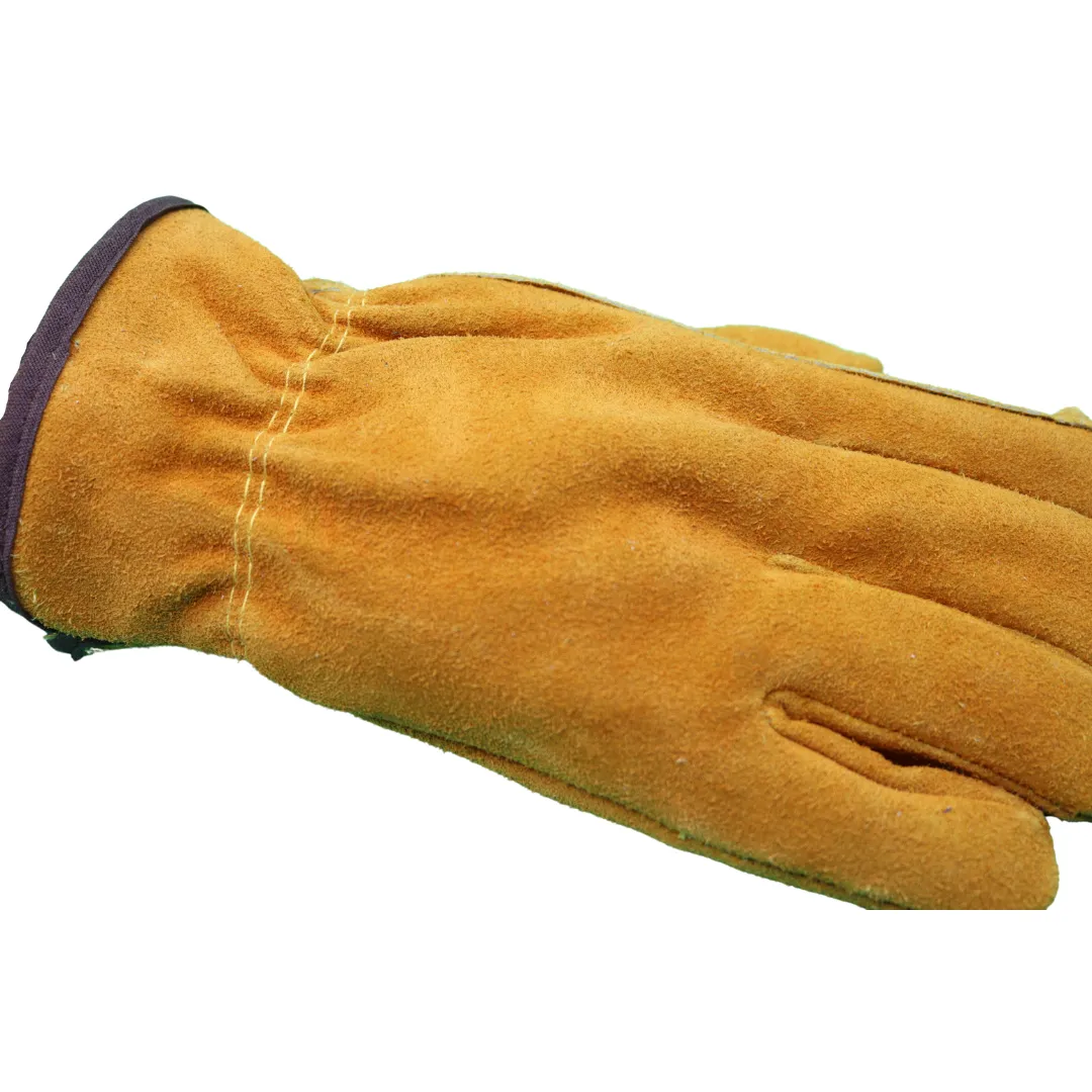 55170 FLEECE SUEDE COWHIDE THERMAL LINED GLOVES - SHIIRRED ELASTIC WRIST - SIZES S-XL