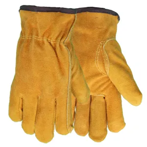 55170 FLEECE SUEDE COWHIDE THERMAL LINED GLOVES - SHIIRRED ELASTIC WRIST - SIZES S-XL