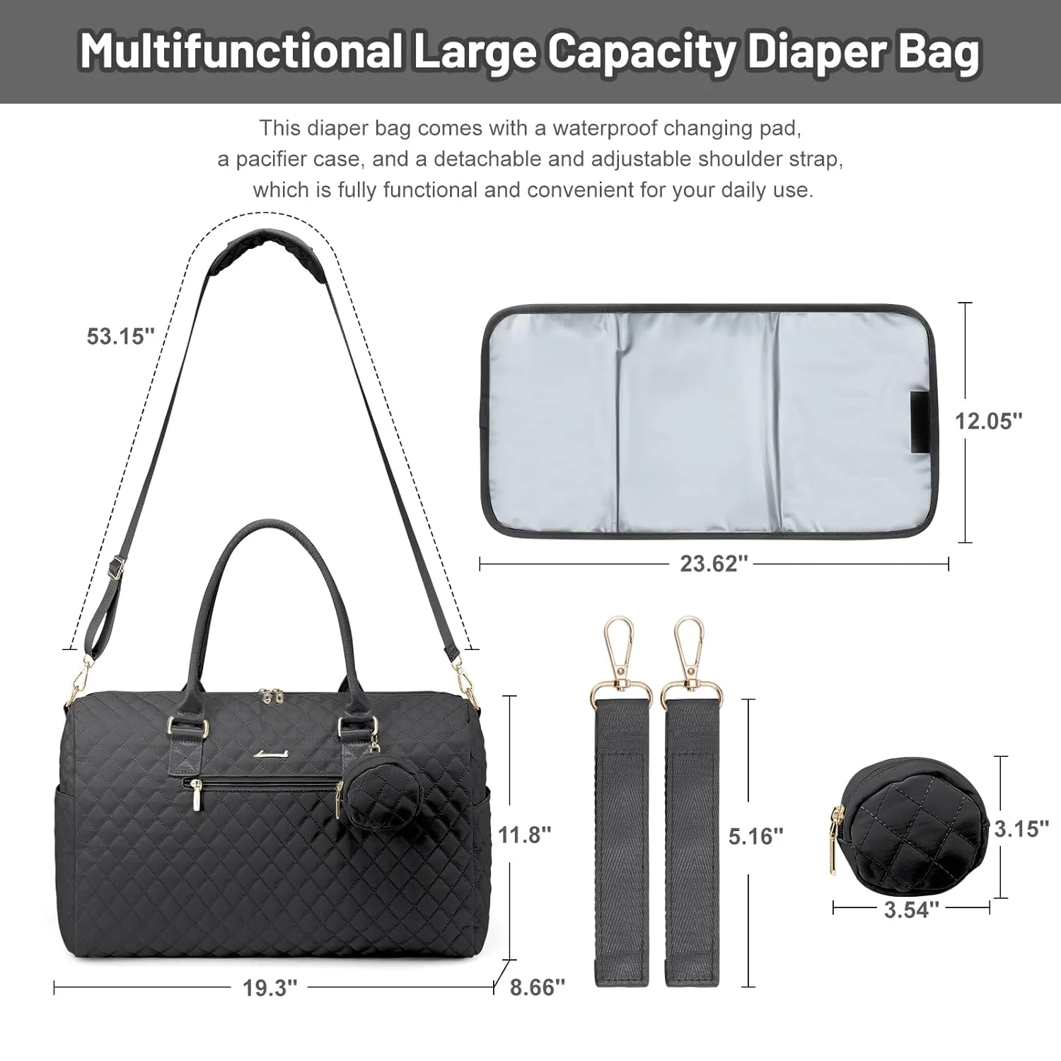 5Pcs Quilted Diaper Tote Bag