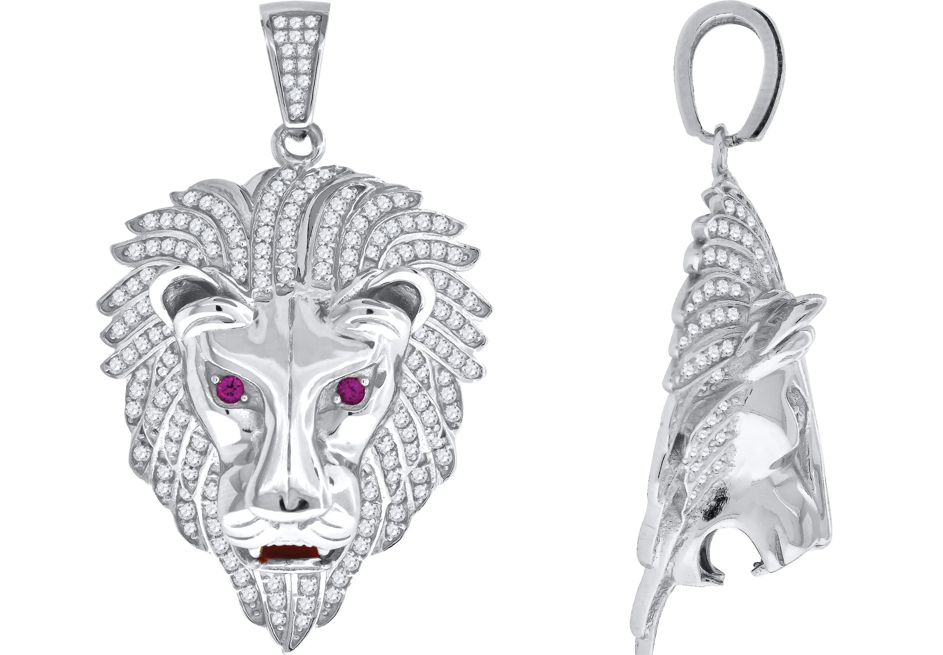 925 Sterling Silver Cubic Zirconia CZ Lion Head   Pendant Charm