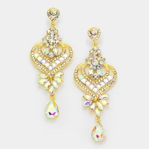 AB Crystal Heart and Teardrop Earrings on Gold  |  327675