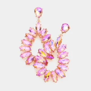 AB Pink Marquise Stone Cluster Open Teardrop Dangle Pageant Earrings | 576920
