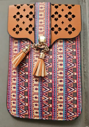 Aztec Cellphone Crossbody With Window In Tan Brown