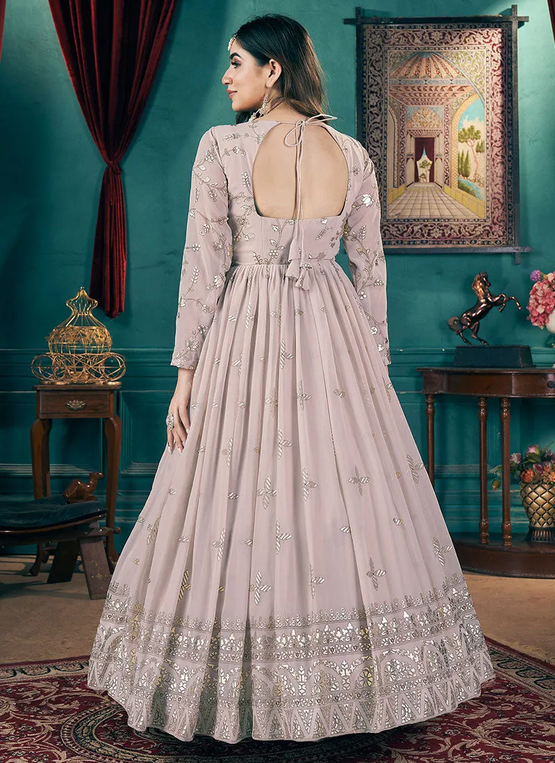 Baby Pink Metallic Foil Work Embellished Anarkali Suit