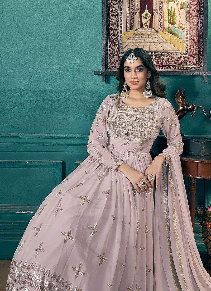 Baby Pink Metallic Foil Work Embellished Anarkali Suit