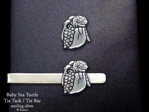 Baby Sea Turtle Tie Tack or Baby Sea Turtle Tie Bar / Tie Clip Sterling Silver
