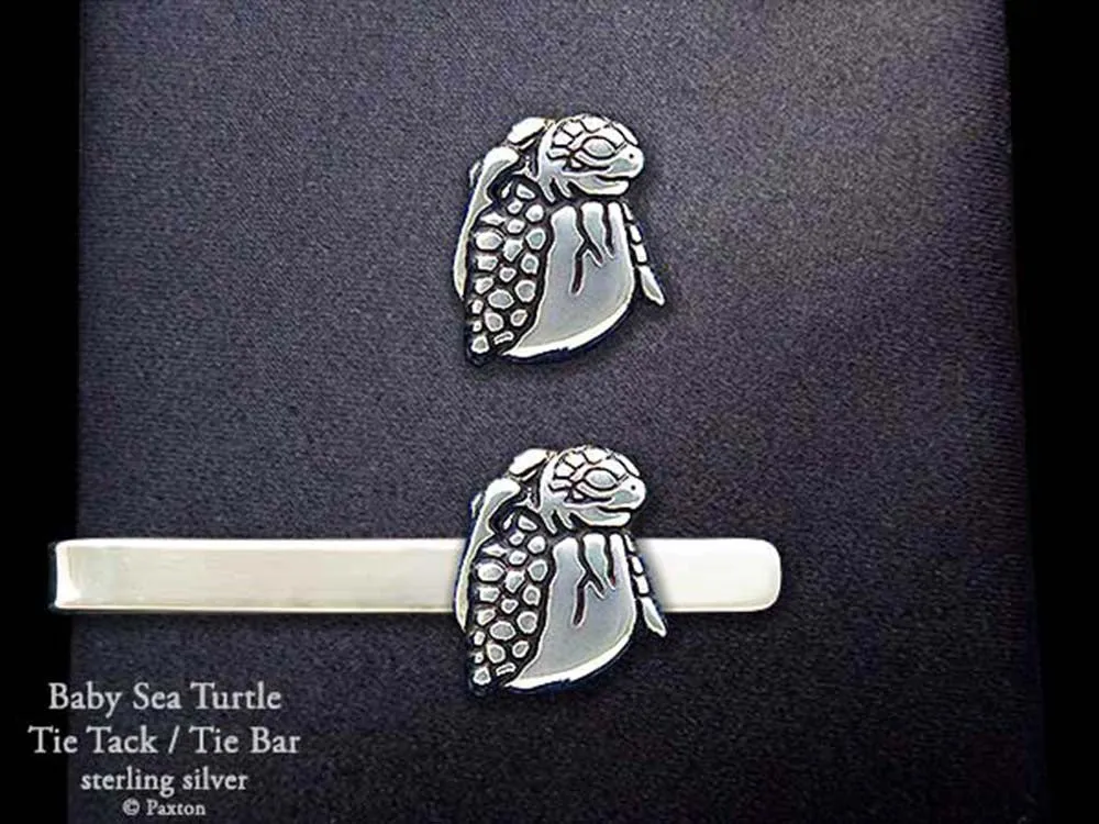 Baby Sea Turtle Tie Tack or Baby Sea Turtle Tie Bar / Tie Clip Sterling Silver