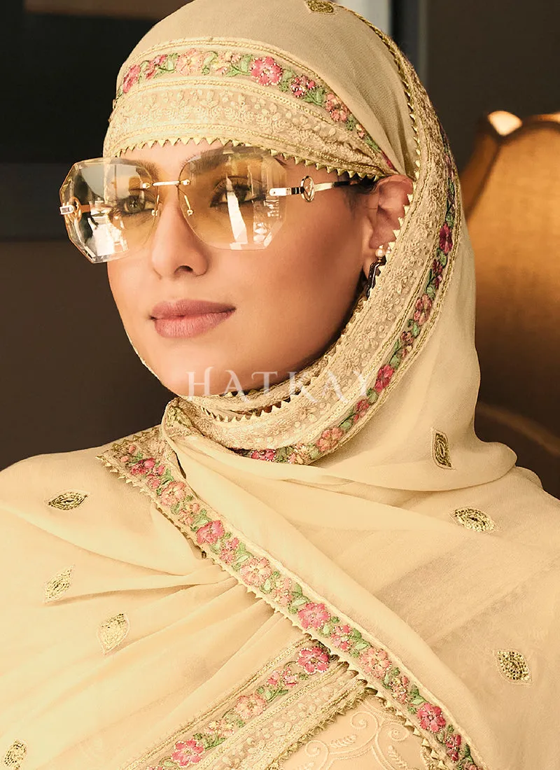 Beige Multi Embroidered Traditional Pant Style Salwar Suit
