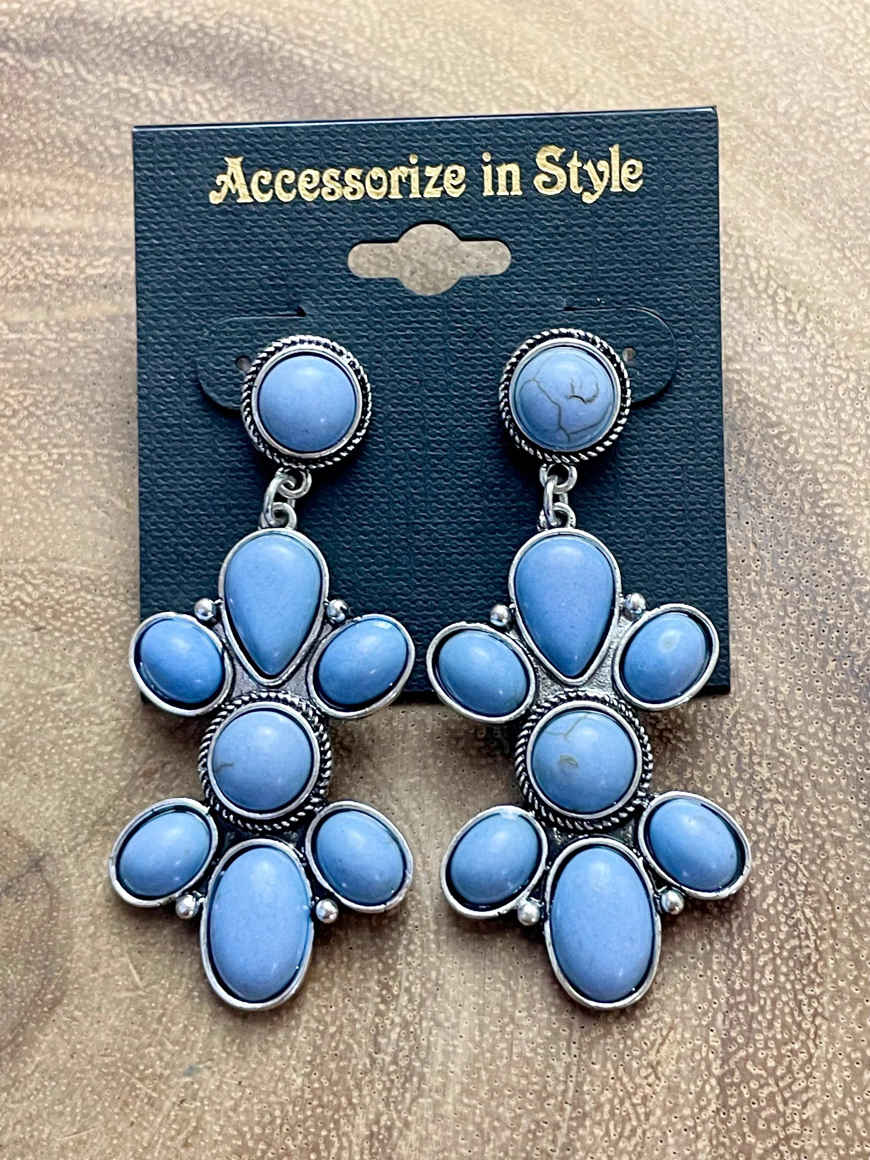 Benson Round Stone Post Cluster Drop Earrings - 2"