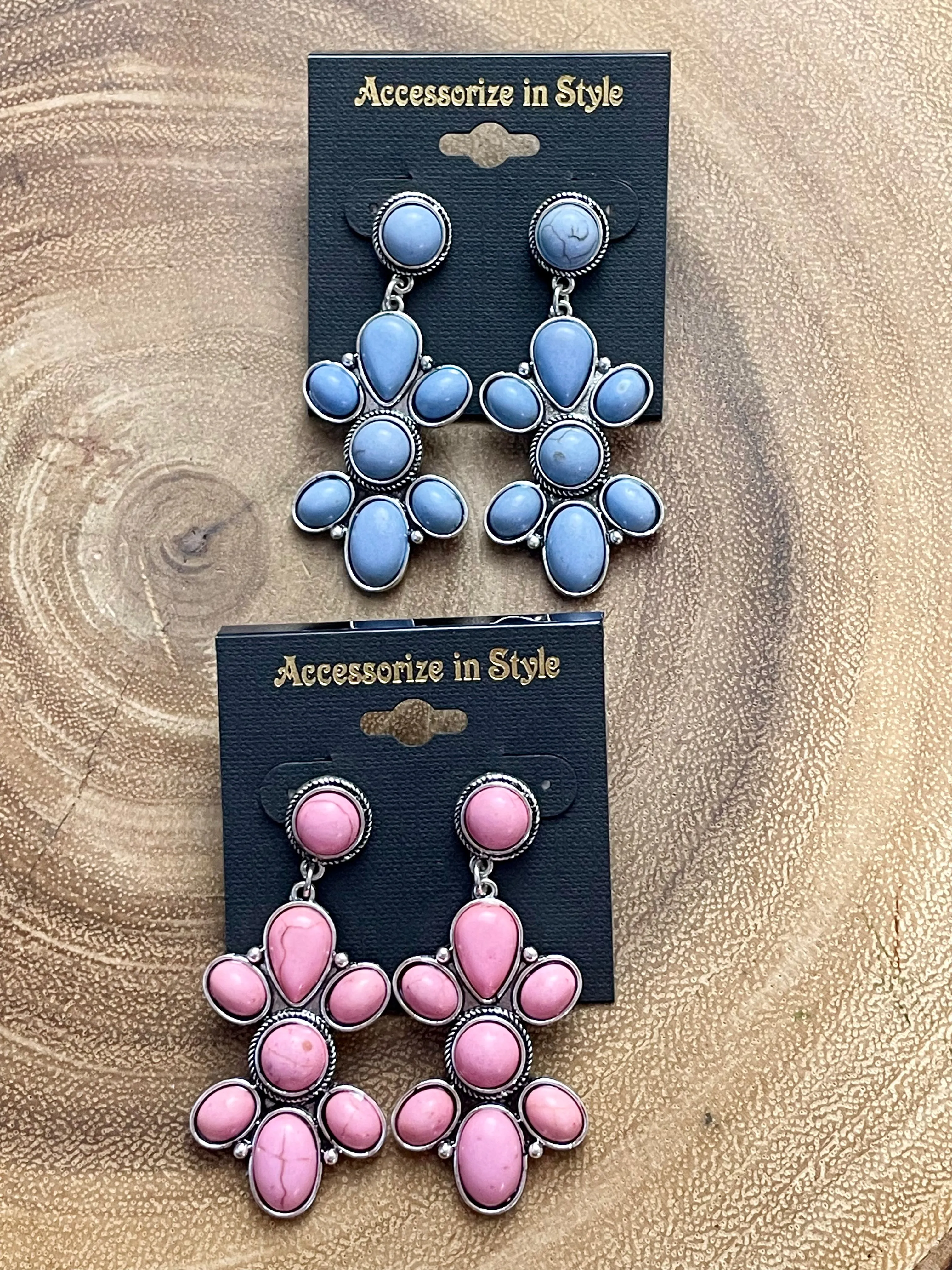 Benson Round Stone Post Cluster Drop Earrings - 2"