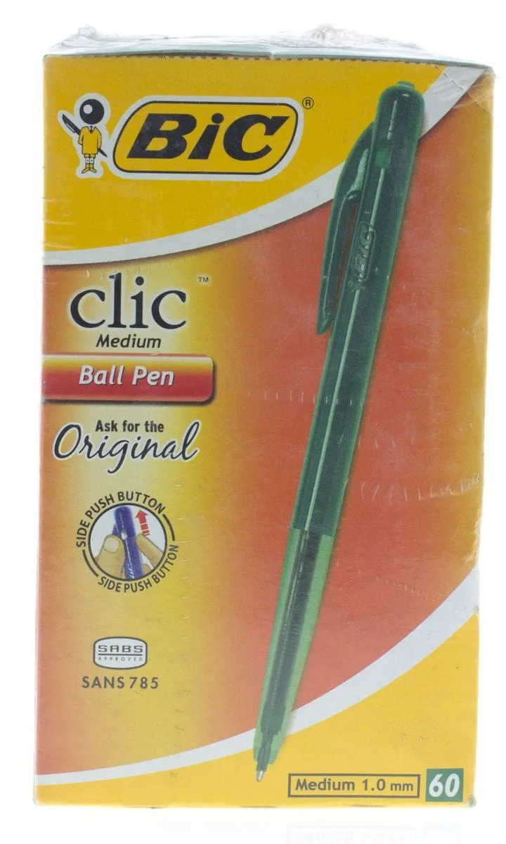 BIC Clic Medium Ballpoint Pens Green Box of 60