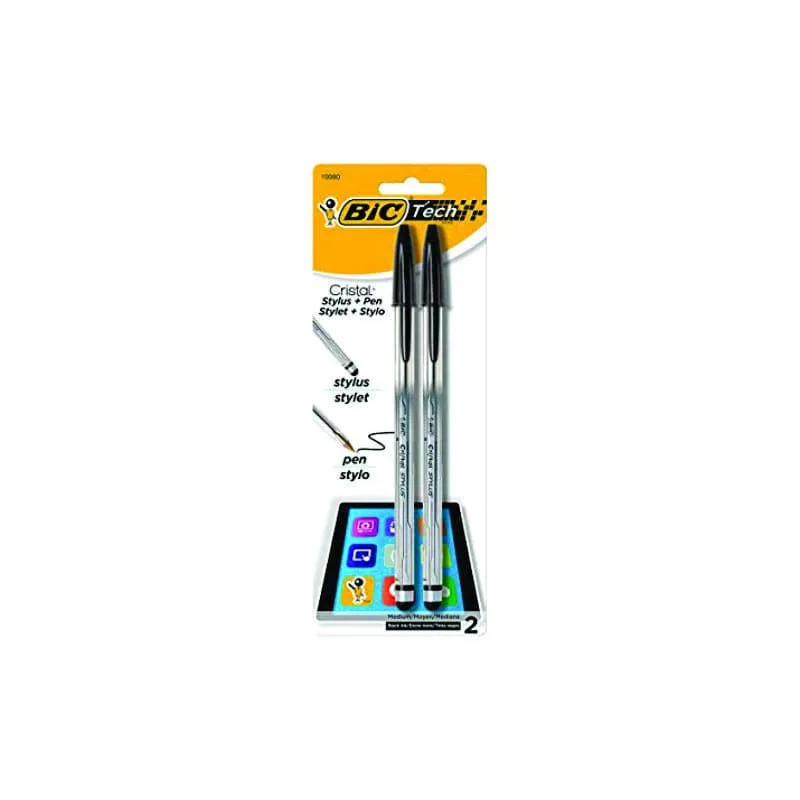 BIC Cristal Stylus   Pen Medium Point (1.0 mm) Black 2-Count